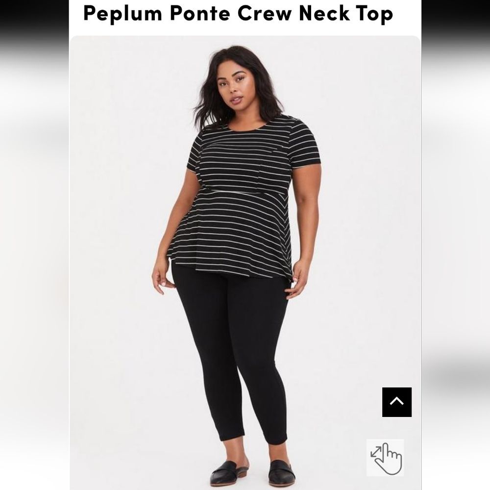 Torrid Peplum Ponte Crew Neck Top Womens 2X Black White Stripe Casual Workwear - Picture 2 of 13